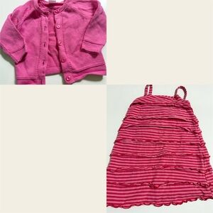 Hanna Andersson Pink Cardigan and Striped Dress Set